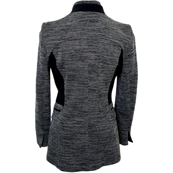 SOLEZIA Women’s Stretch Blazer Black Stretch Moto Inspired Long Fitted Zip Front - Picture 2 of 13